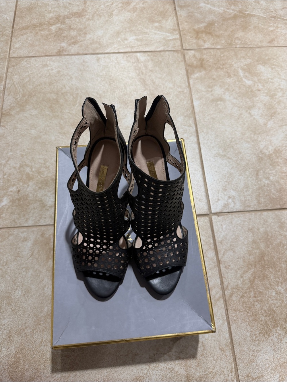 Louise et Cie Black Laser-Cut Peep-Toe Heels